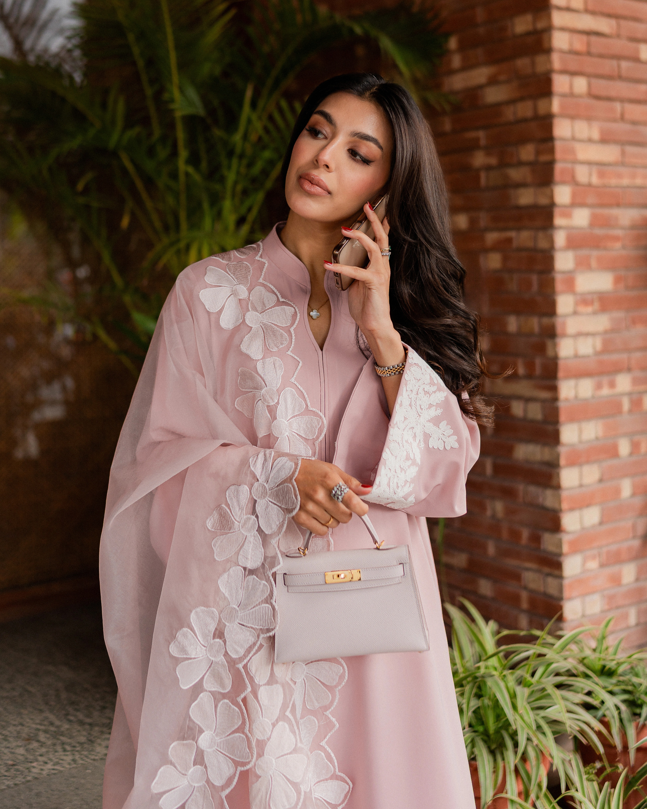 Rose Pink Embroidered 3-Piece Organza Suit