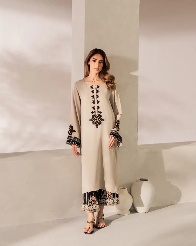 Earth Tone Luxury: The Ultimate Blend of Minimalist Beige & Rich Contrast Embroidery ✨ 3 pc suite