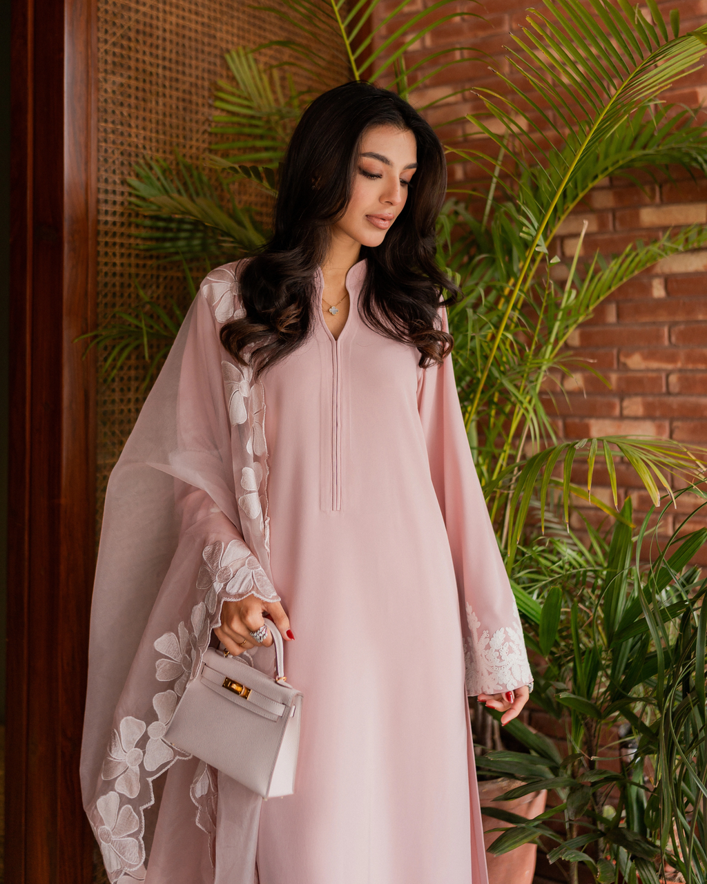 Rose Pink Embroidered 3-Piece Organza Suit