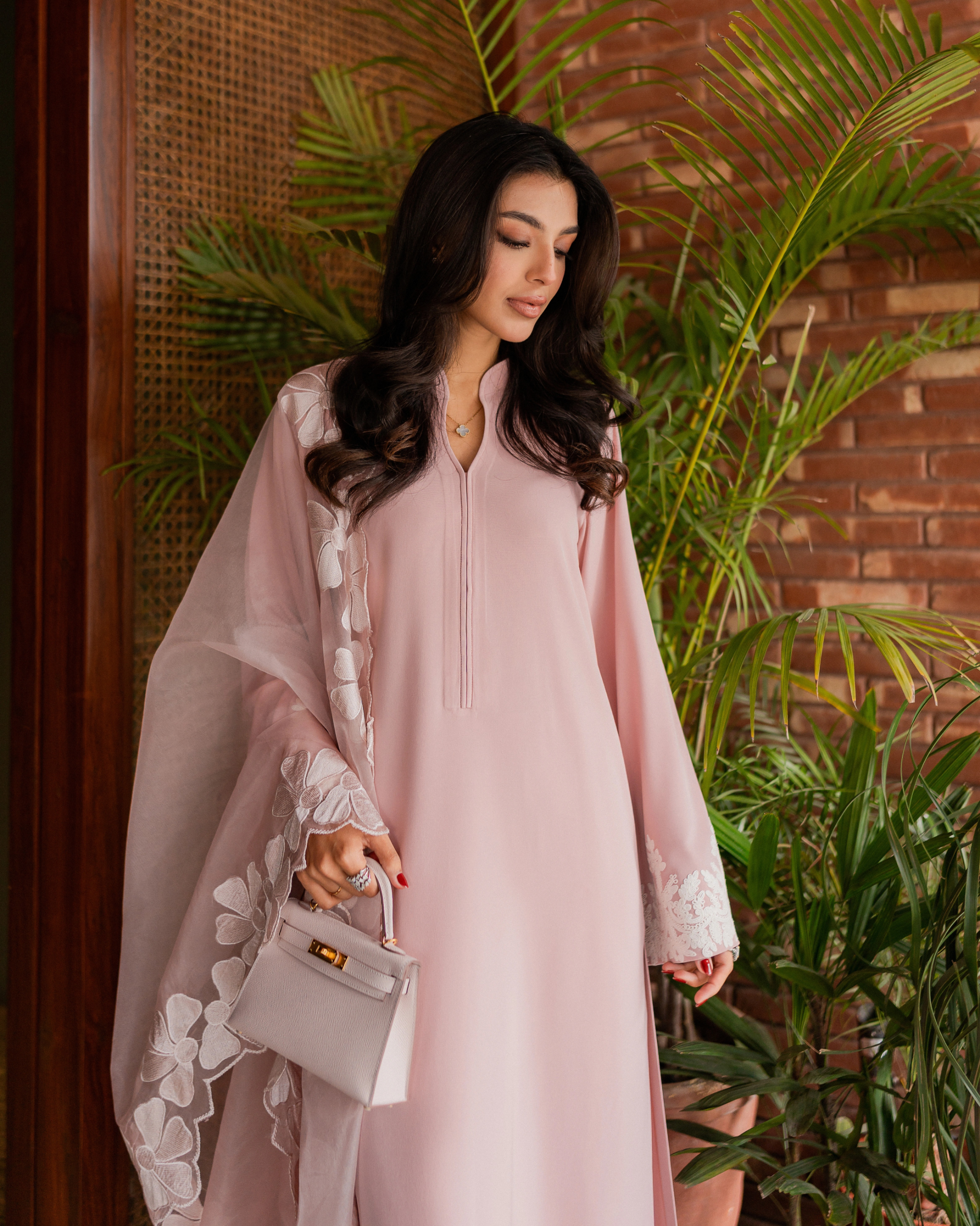 Rose Pink Embroidered 3-Piece Organza Suit