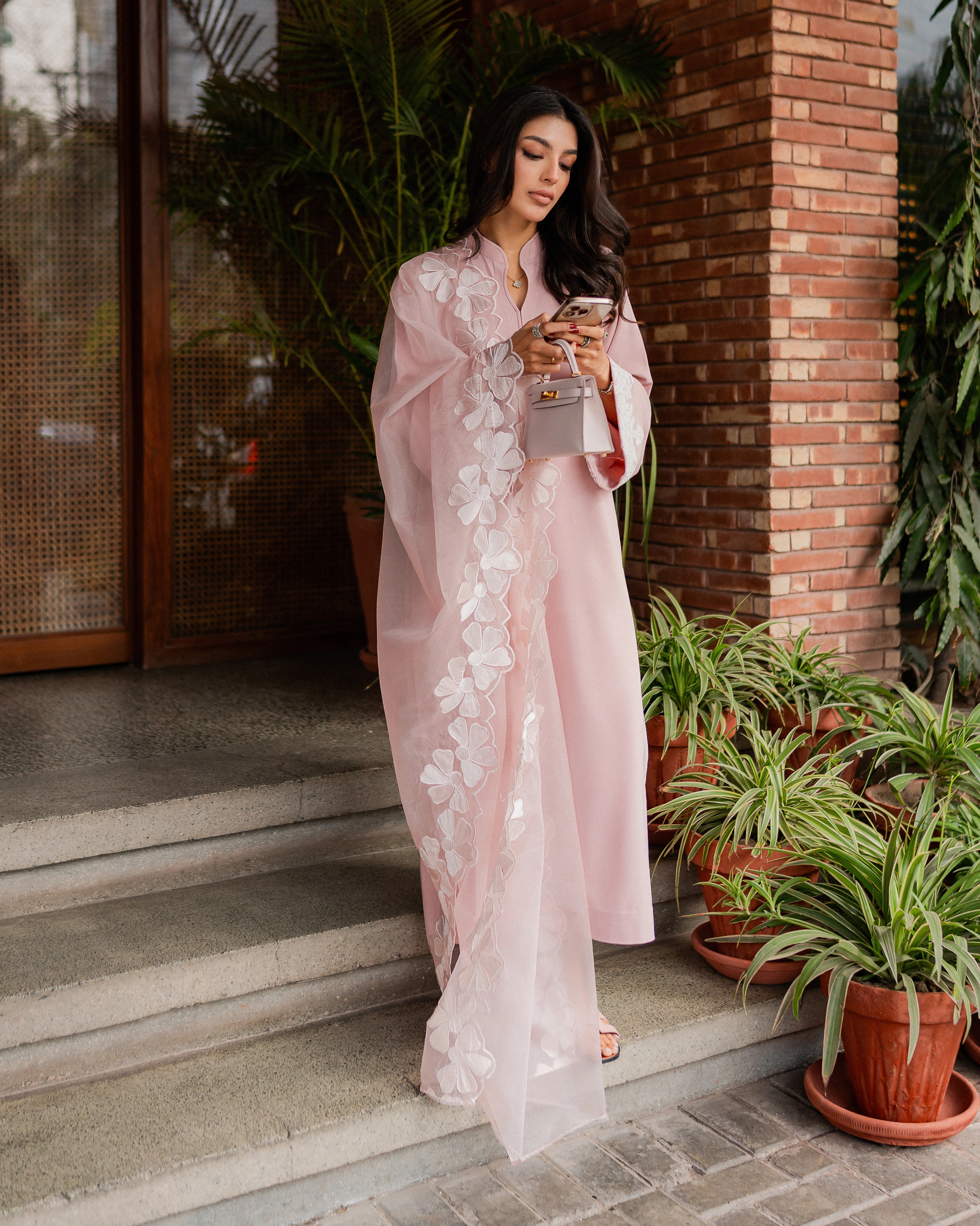 Rose Pink Embroidered 3-Piece Organza Suit