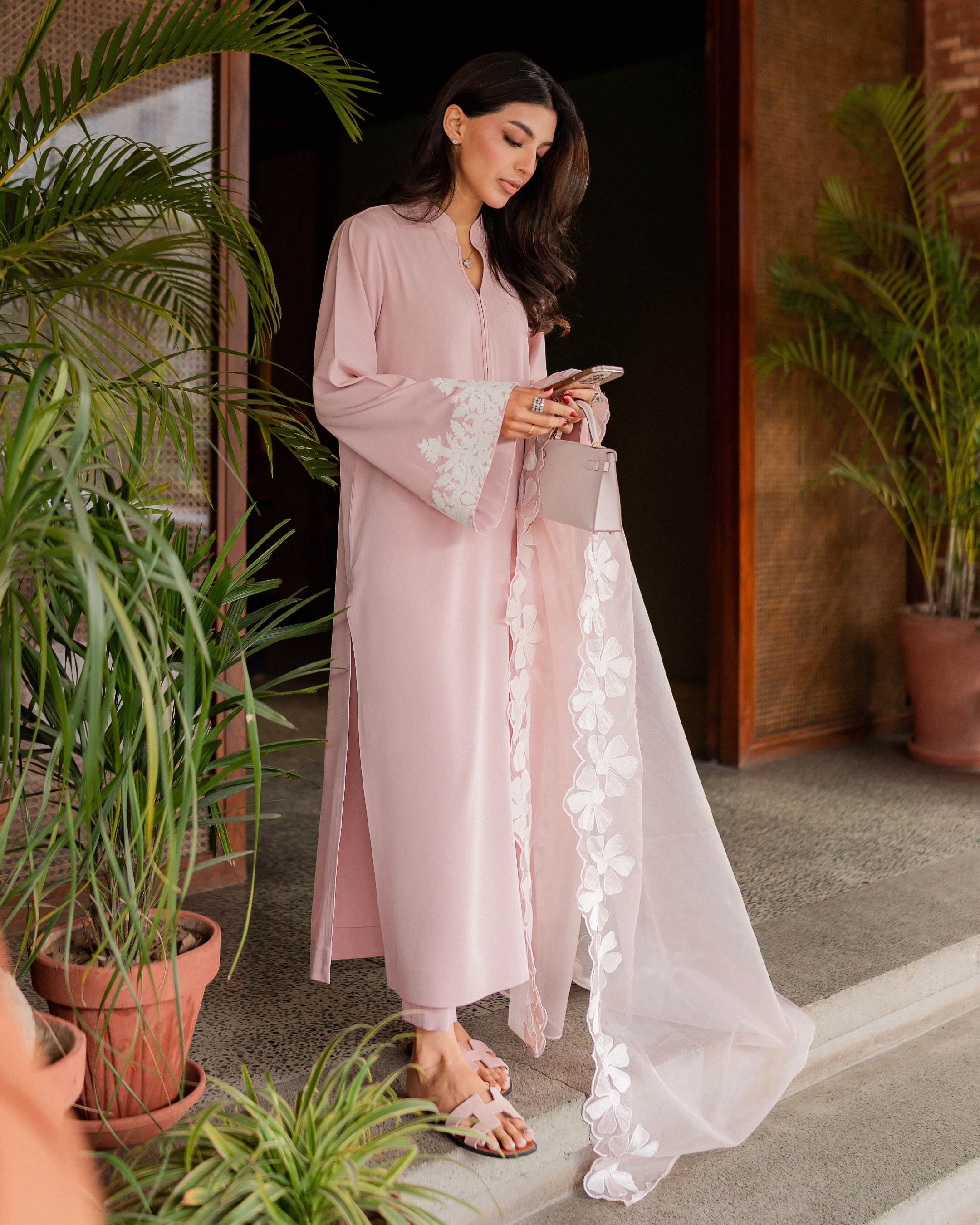 Rose Pink Embroidered 3-Piece Organza Suit