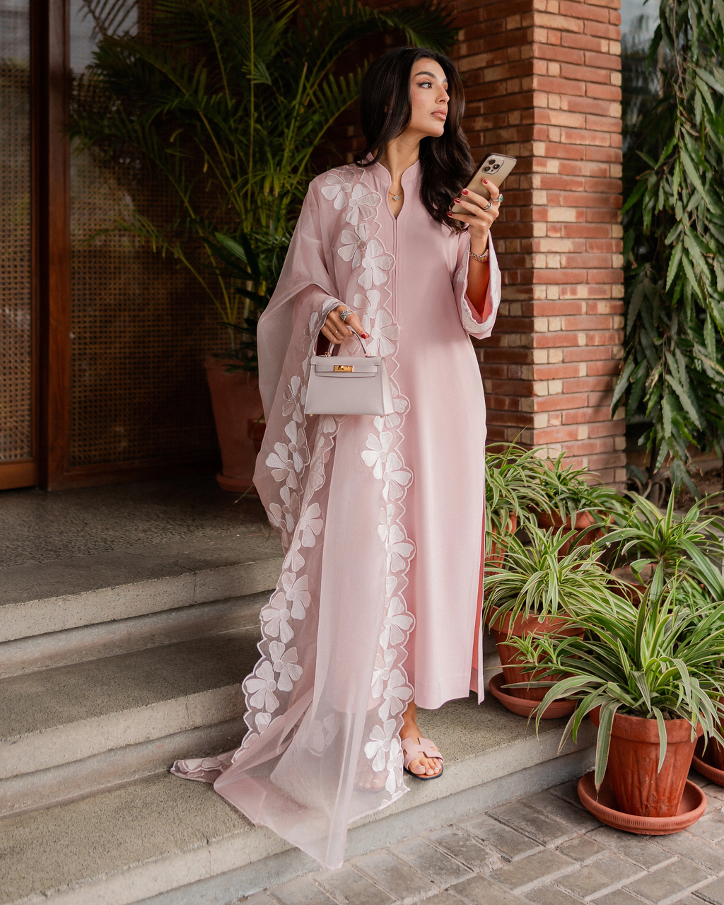 Rose Pink Embroidered 3-Piece Organza Suit